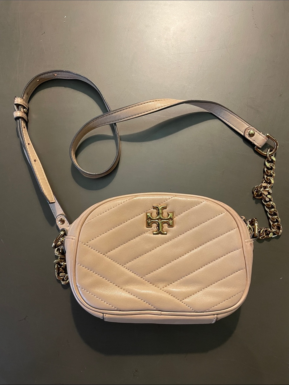 Tory Burch Quilted Crossbody Bag in tan